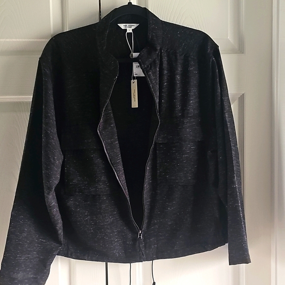 NWT Max Studio Space Dye Light Drawstring Crop Utility Jacket Black Large - Picture 2 of 15